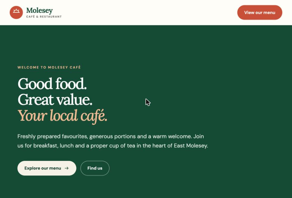 Molesey Cafe & Restaurant website